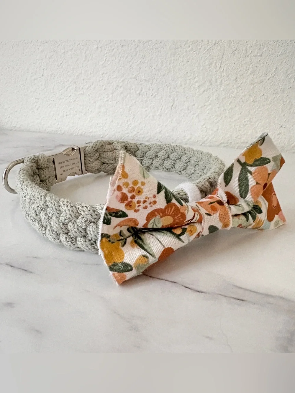 Sage Green Cotton Dog Collar with Floral Bow